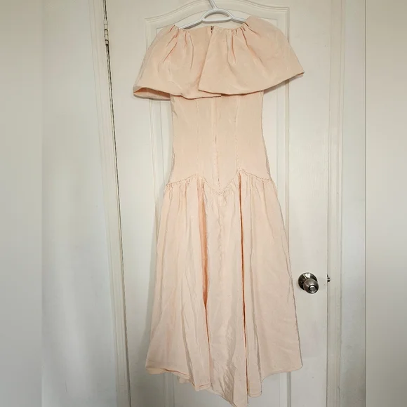 Vintage Handmade 80s Prom Peach Taffeta Party Dress - Picture 3 of 15